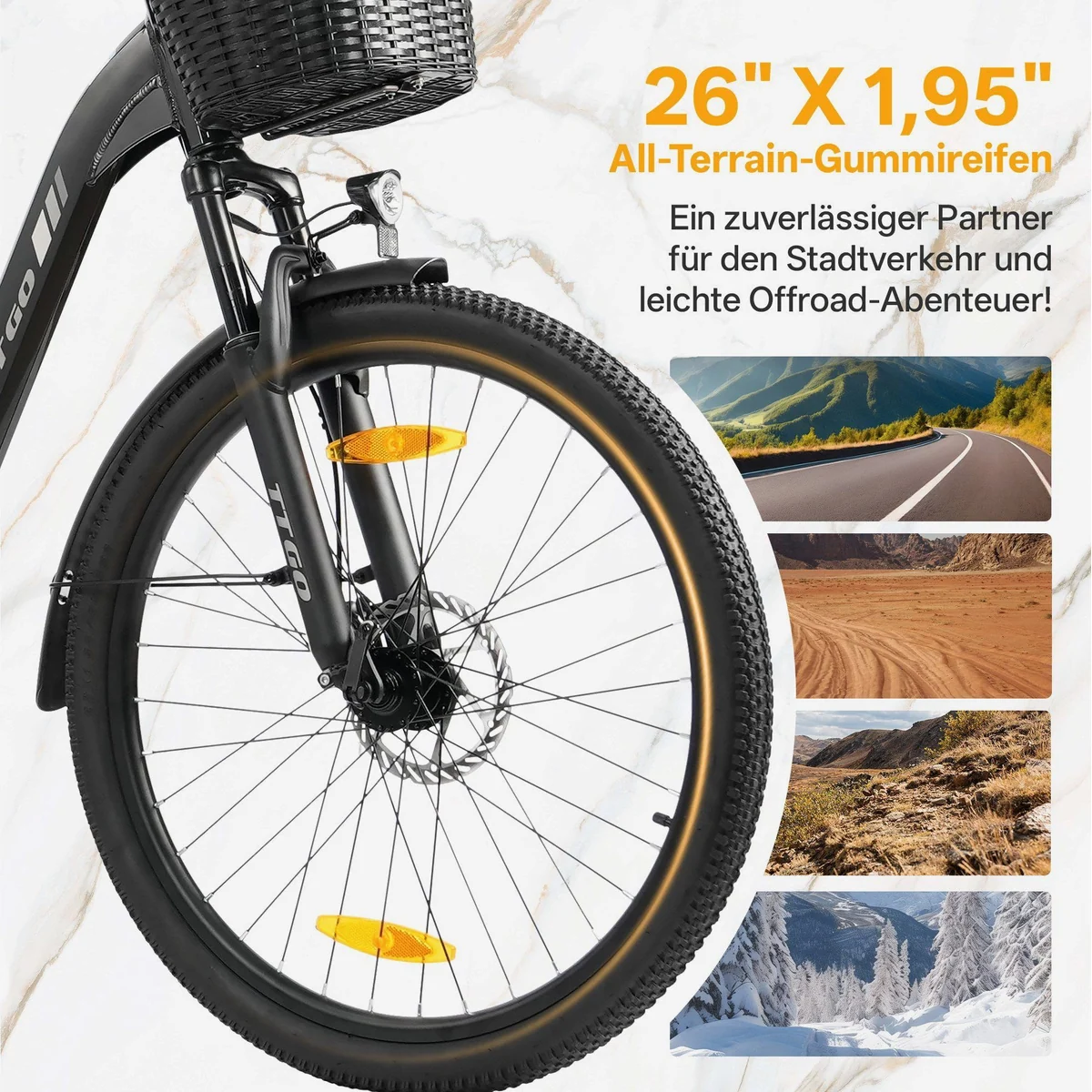 TTGO E-Bike Cityrad 26 Zoll, 80-120 km Reichweite, 7-Gang SHIMANO — Ideal für Stadt und Freizeit 5