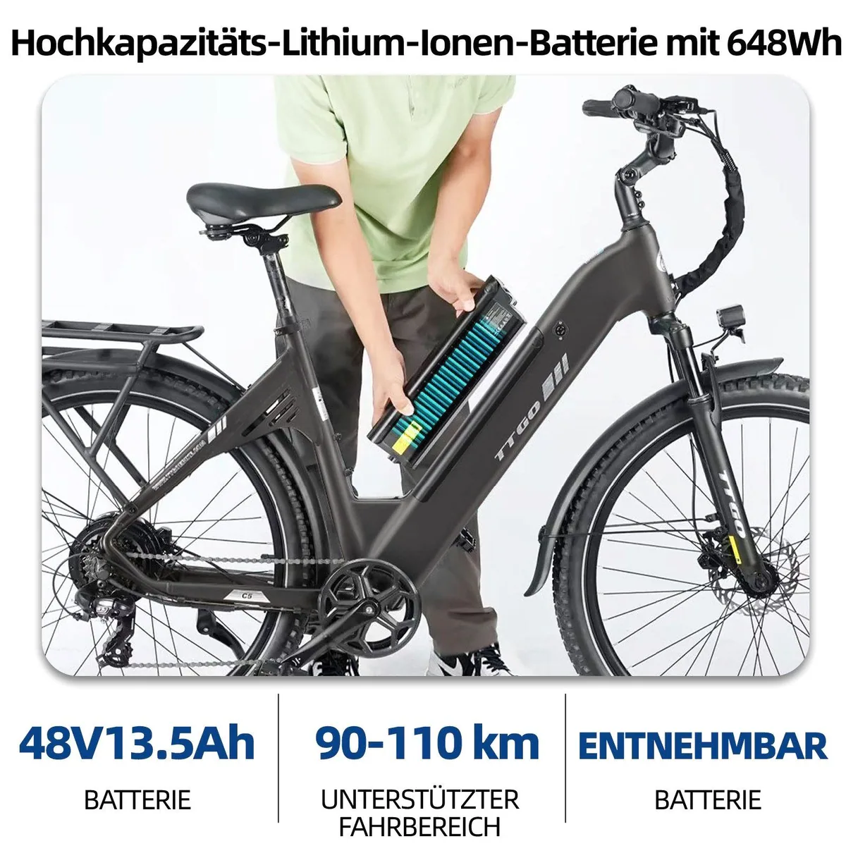 TTGO C5 E-Bike Cityrad 28 Zoll, 70 Nm Drehmoment, 648 Wh Akku — Komfortabel, leistungsstark, vielseitig 4