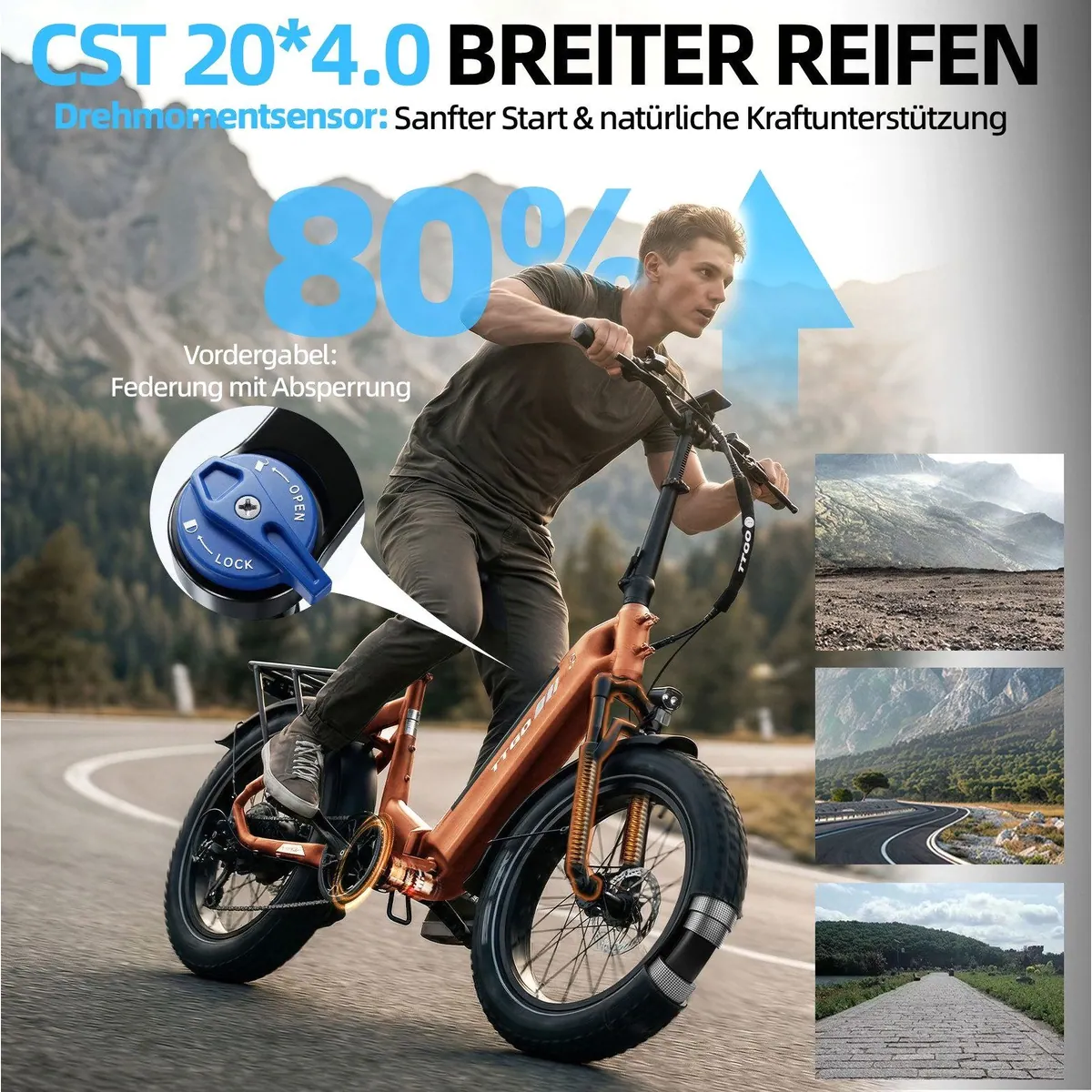 TTGO E-Bike Klapprad 20 Zoll, 70 Nm Drehmoment, 864 Wh Akku, hydraulische Bremsen 2