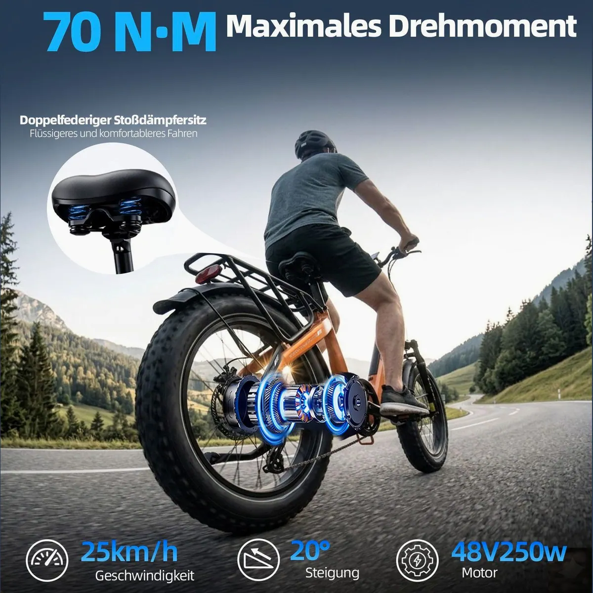 TTGO E-Bike Klapprad 20 Zoll, 70 Nm Drehmoment, 864 Wh Akku, hydraulische Bremsen 3