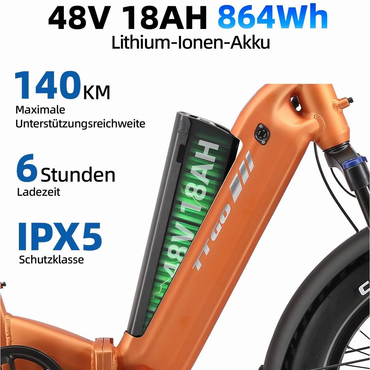 TTGO E-Bike Klapprad 20 Zoll, 70 Nm Drehmoment, 864 Wh Akku, hydraulische Bremsen 4