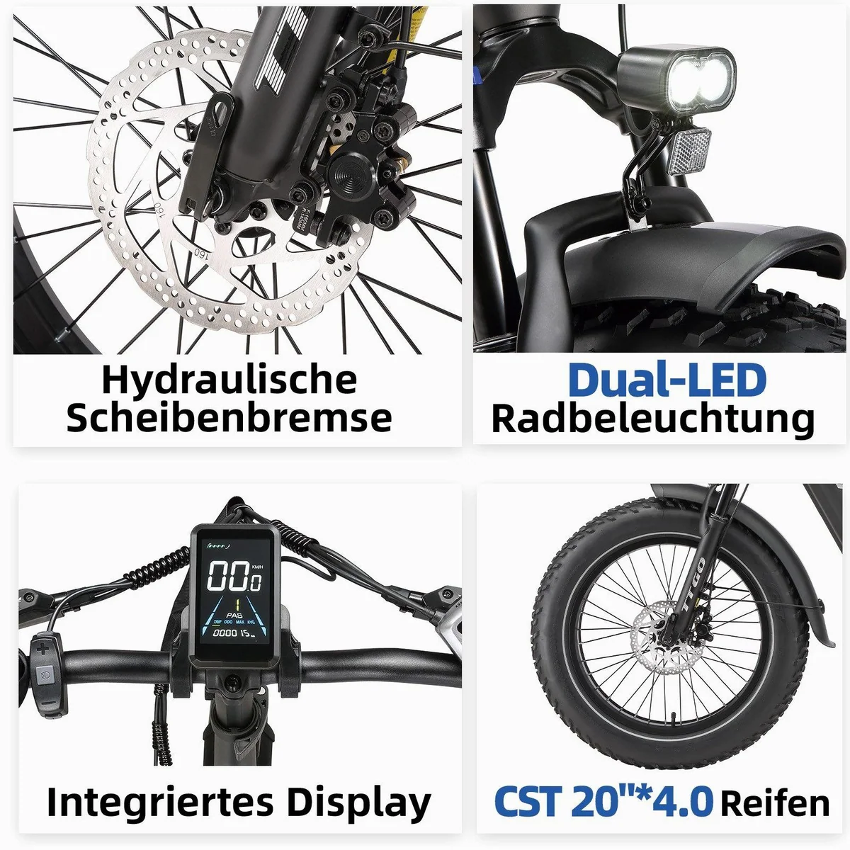 TTGO E-Bike Klapprad 20 Zoll, 70 Nm Drehmoment, 864 Wh Akku, hydraulische Bremsen 5
