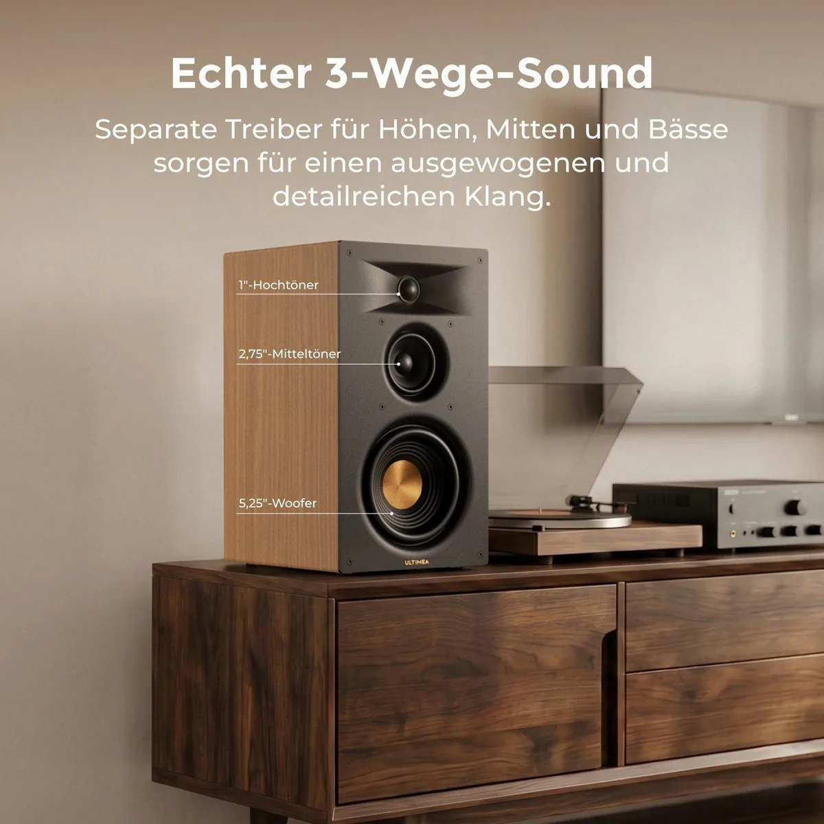 Ultimea Signature BS-30 Regal-Lautsprecher, 70 W Leistung, Bluetooth 6.0, vielseitige Anschlussmöglichkeiten 3