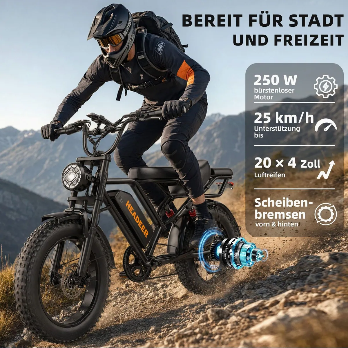 Vankel bk20 E-Fatbike, 250W Motor, 960Wh Akku, 20 Zoll Reifen — Vielseitig, komfortabel, robust 2