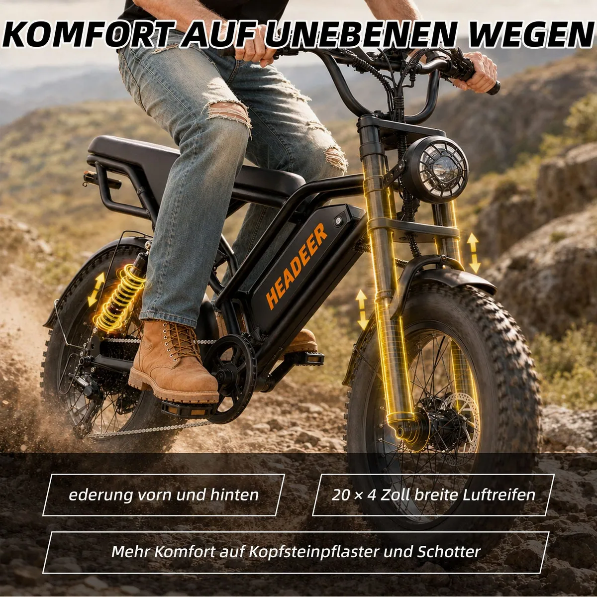 Vankel bk20 E-Fatbike, 250W Motor, 960Wh Akku, 20 Zoll Reifen — Vielseitig, komfortabel, robust 4
