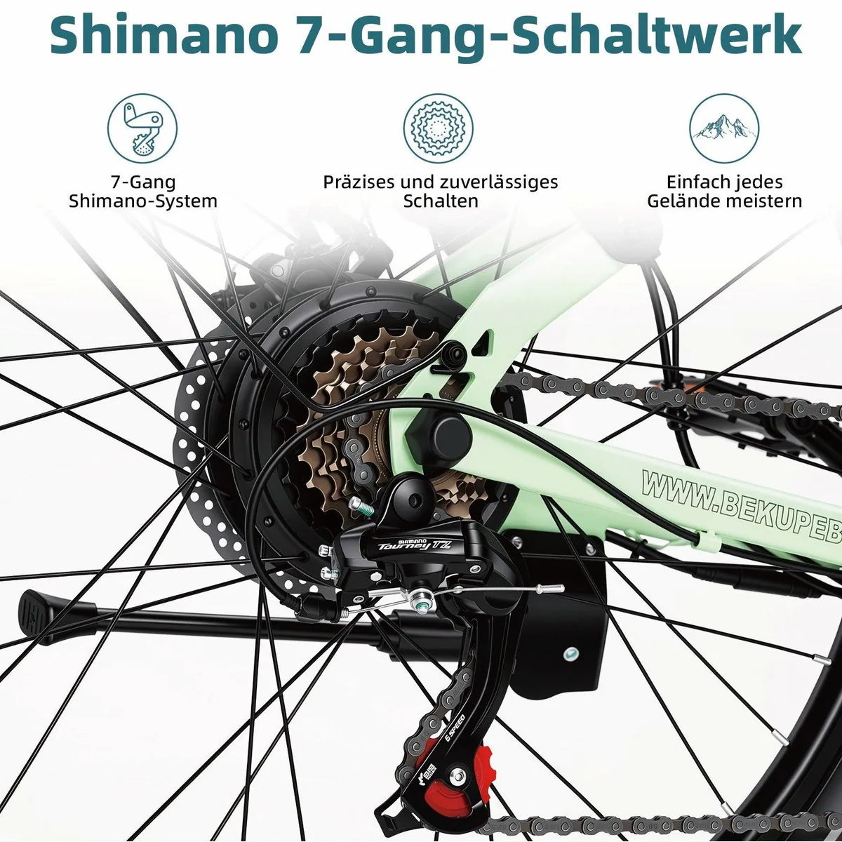 Vankel BEKUP V1 E-Bike, 522 Wh Akku, 120 km Reichweite, 7-Gang Shimano Schaltung 4