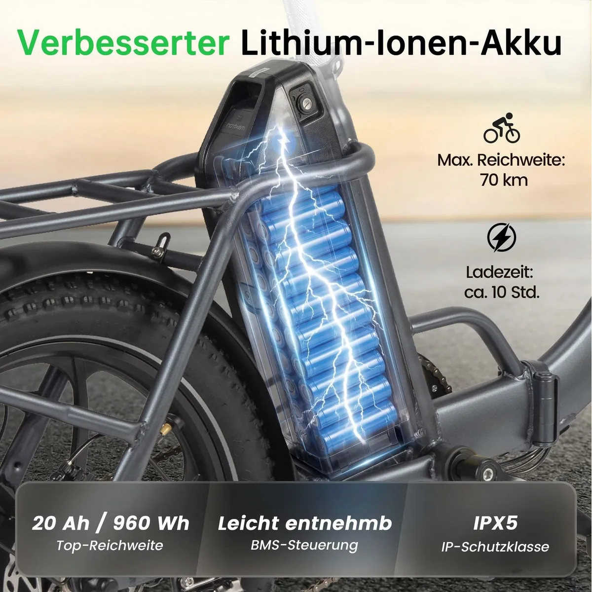 Vankel E-Bike Faltrad E1, 120 km Reichweite, 250W Motor, 7-Gang-Schaltung 4