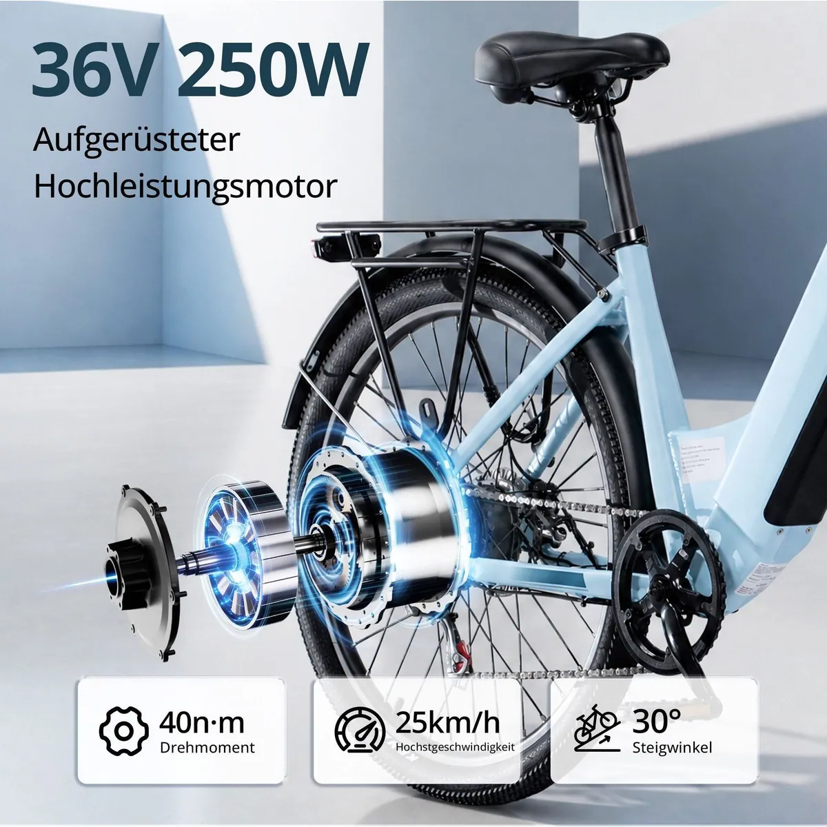 Vankel Eclio Otium 3 City-E-Bike, 250W Heckmotor, 120 km Reichweite, 7-Gang-Schaltung 5