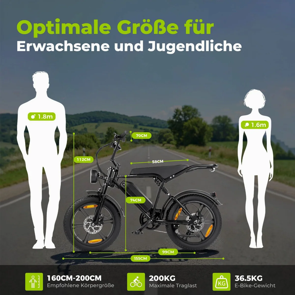 Vankel E-Bike E6-3.0, Retro Chopper-Design, 720Wh Akku, 25 km/h Max. Geschwindigkeit 5