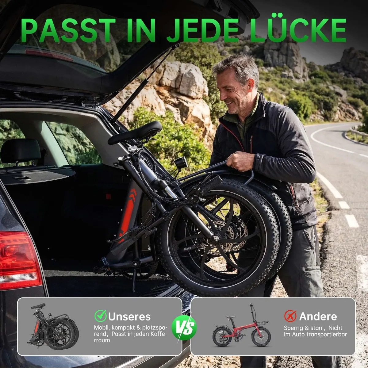 Vankel Faltbares E-Bike, 250W Motor, 150 km Reichweite, Shimano 7-Gang-Schaltung 5