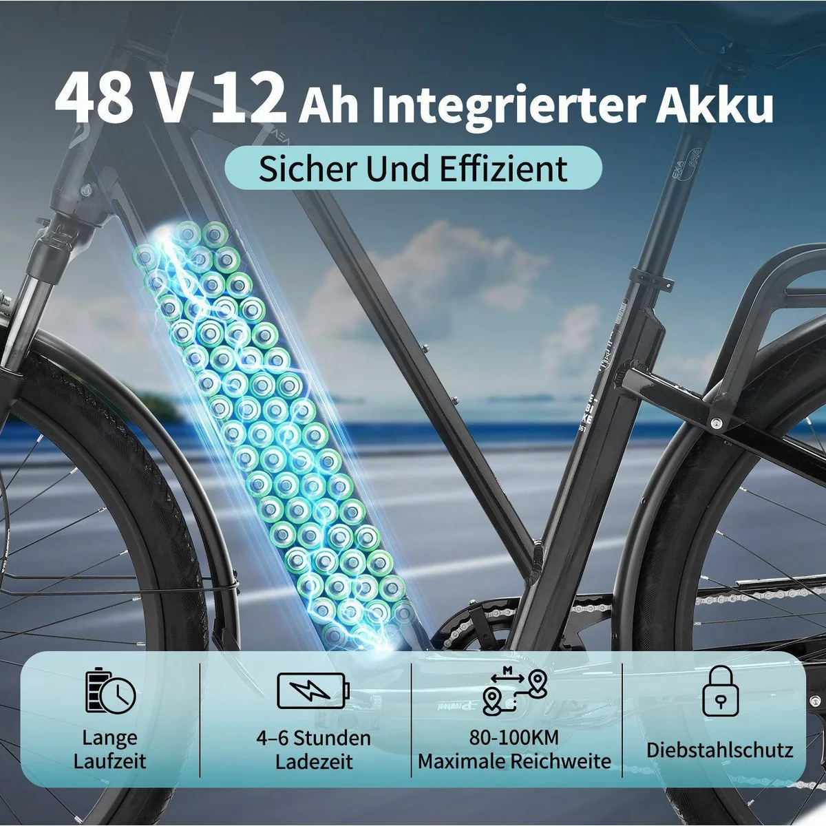 VECOCRAFT E-Bike Trekkingrad, 28'' Pedelec mit 48V Akku, 100 km Reichweite, 8-Gang Shimano 2