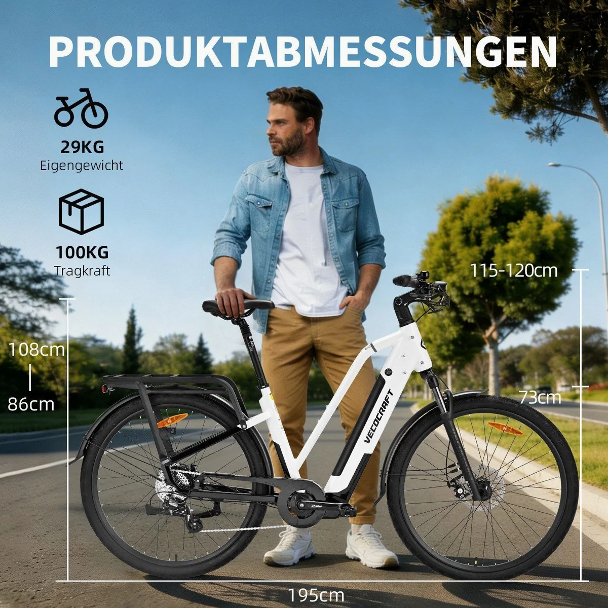 VECOCRAFT E-Bike Trekkingrad, 28'' Pedelec mit 48V Akku, 100 km Reichweite, 8-Gang Shimano 5