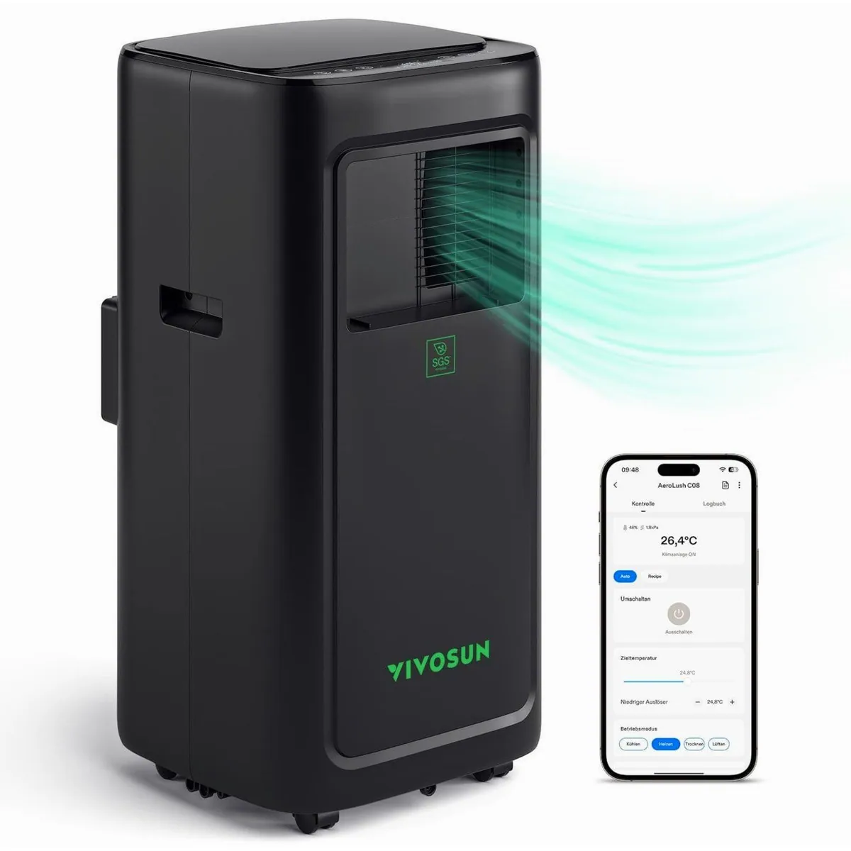 VIVOSUN AeroLush C08 Klimagerät, 4-in-1 System für Growzelte, intelligente Steuerung