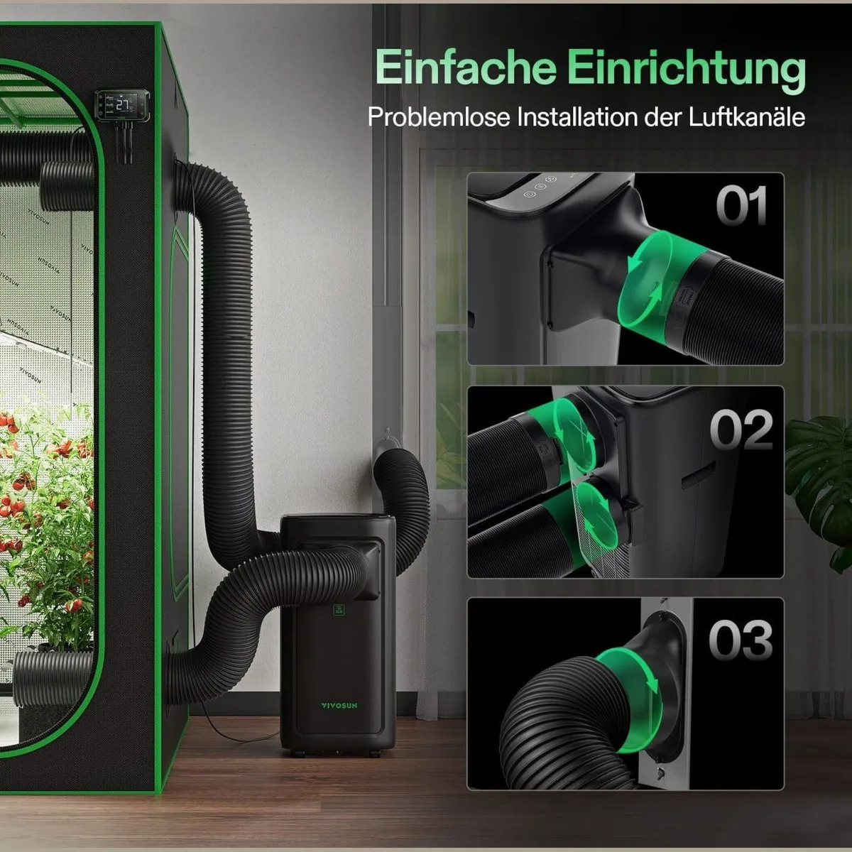 VIVOSUN AeroLush C08 Klimagerät, 4-in-1 System für Growzelte, intelligente Steuerung 4