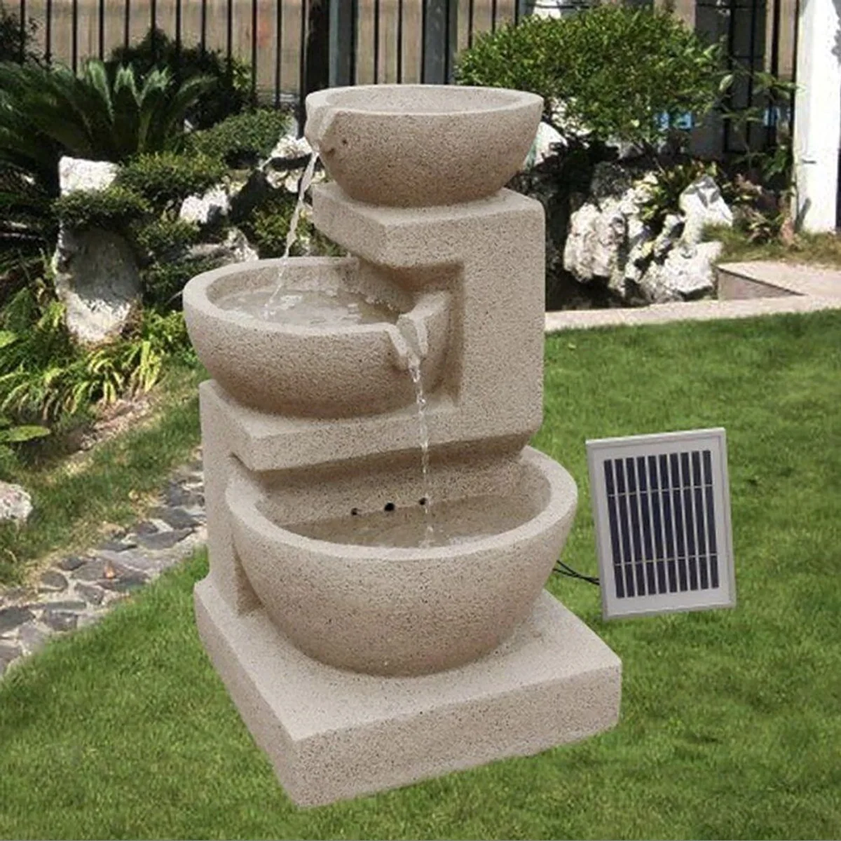 Wehmann Solarbrunnen Eden, 34 cm Breite, elegantes Wasserbecken