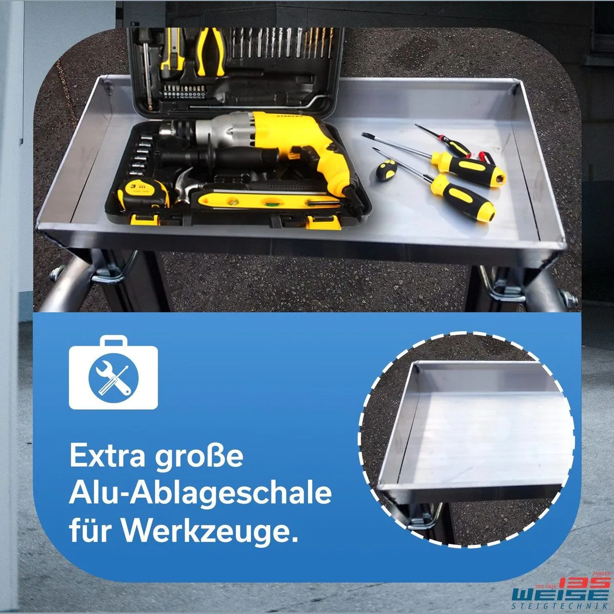 Weise Steigtechnik Arbeitsplattformleiter, klappbar, mit Spreizsicherung und rutschfesten Stufen 3