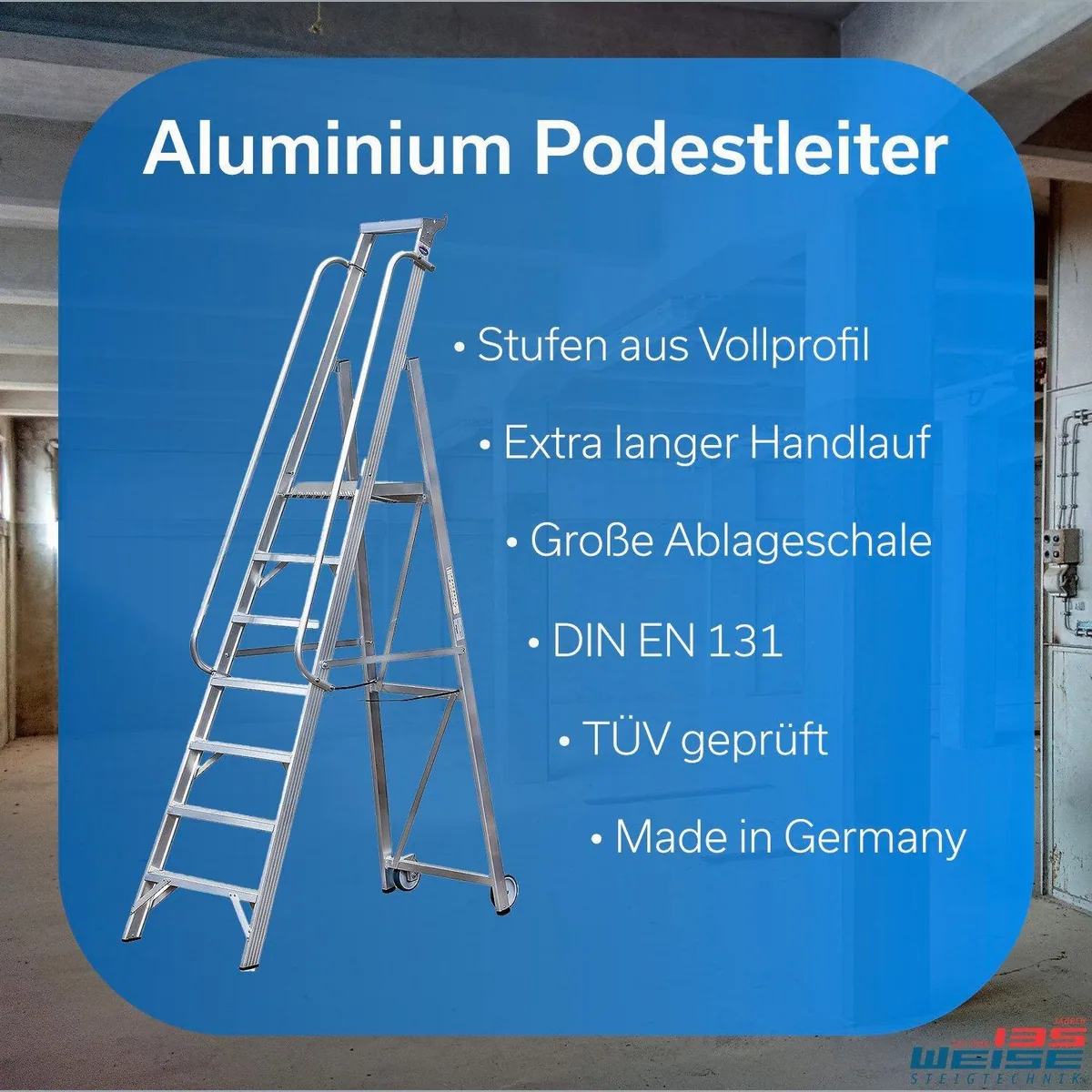 Weise Steigtechnik Arbeitsplattformleiter, klappbar, mit Spreizsicherung und rutschfesten Stufen 5