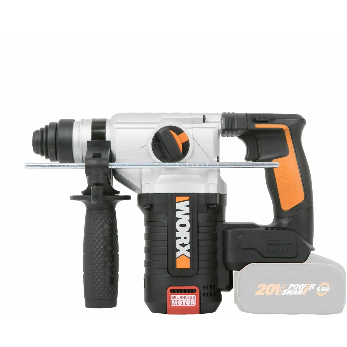 Worx WX380.9 Akku-Bohrhammer, 3-in-1 Funktion, bürstenloser Motor — 2,2J Schlagenergie, 1210 U/min 3