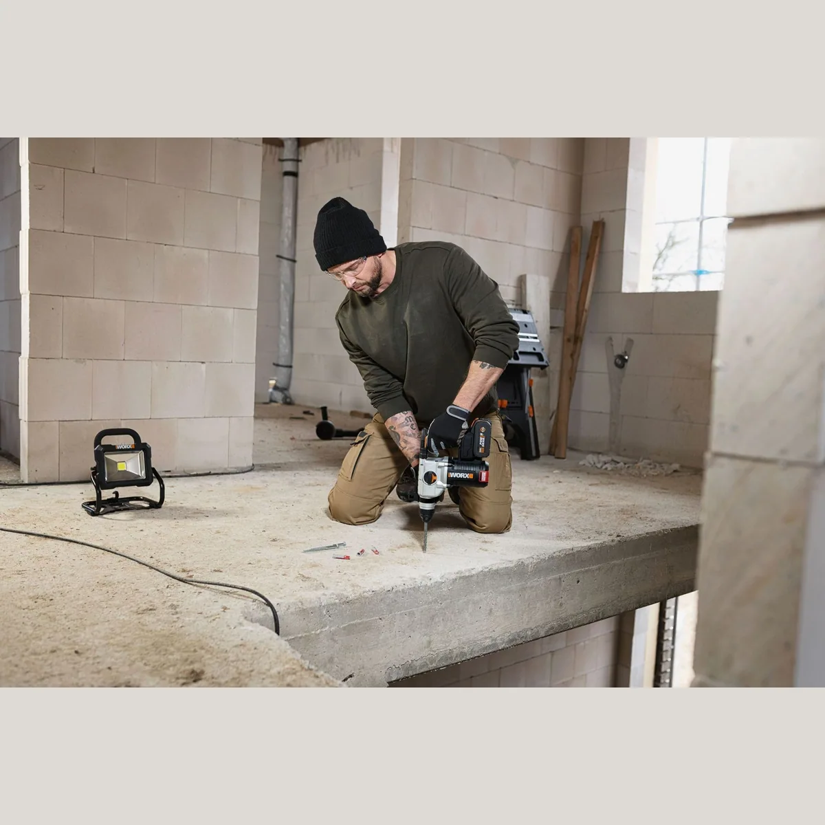 Worx WX380.9 Akku-Bohrhammer, 3-in-1 Funktion, bürstenloser Motor — 2,2J Schlagenergie, 1210 U/min 4