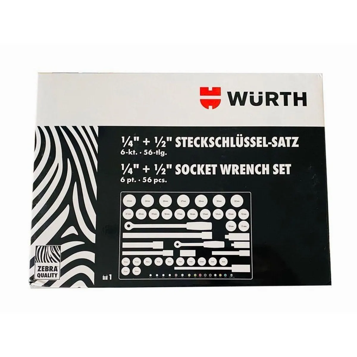 Würth Steckschlüssel Sortiment, 56 Teile im Koffer, 1/4" & 1/2"