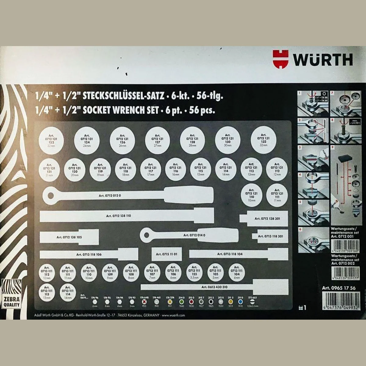 Würth Steckschlüssel Sortiment, 56 Teile im Koffer, 1/4" & 1/2" 3