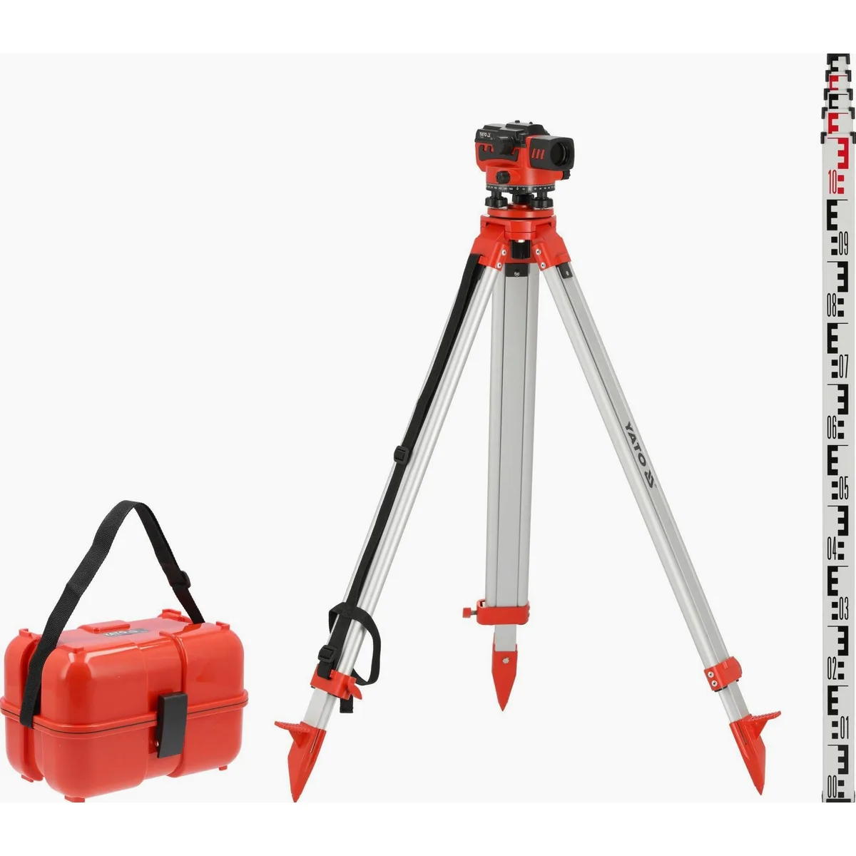 Yato Nivelliergerät 32x, 100 m Reichweite, IP54 Schutz — inkl. Stativ & Messlatte