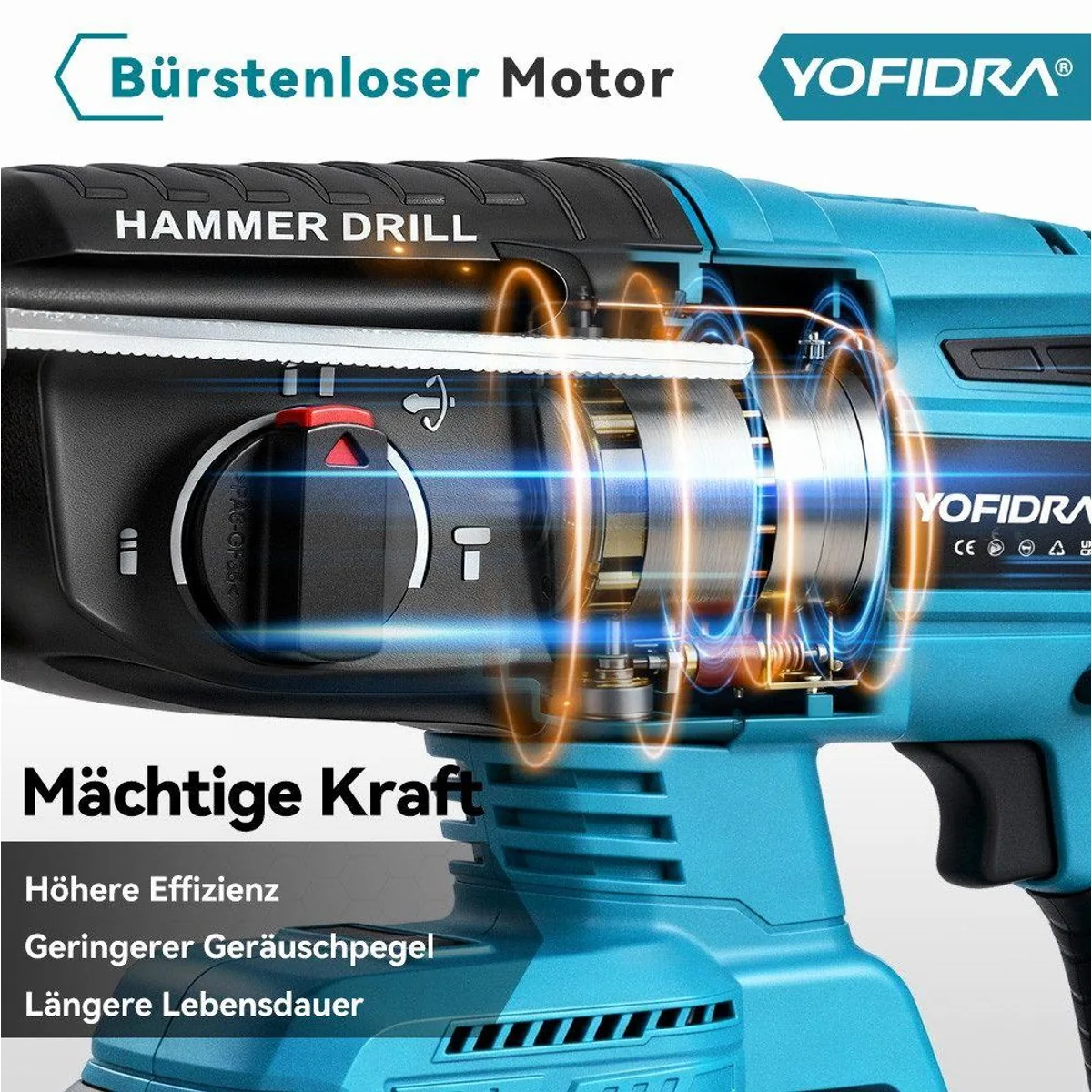 Yofidra Akku-Bohrhammer, bürstenloser Motor, 4 in 1 Funktionen 4