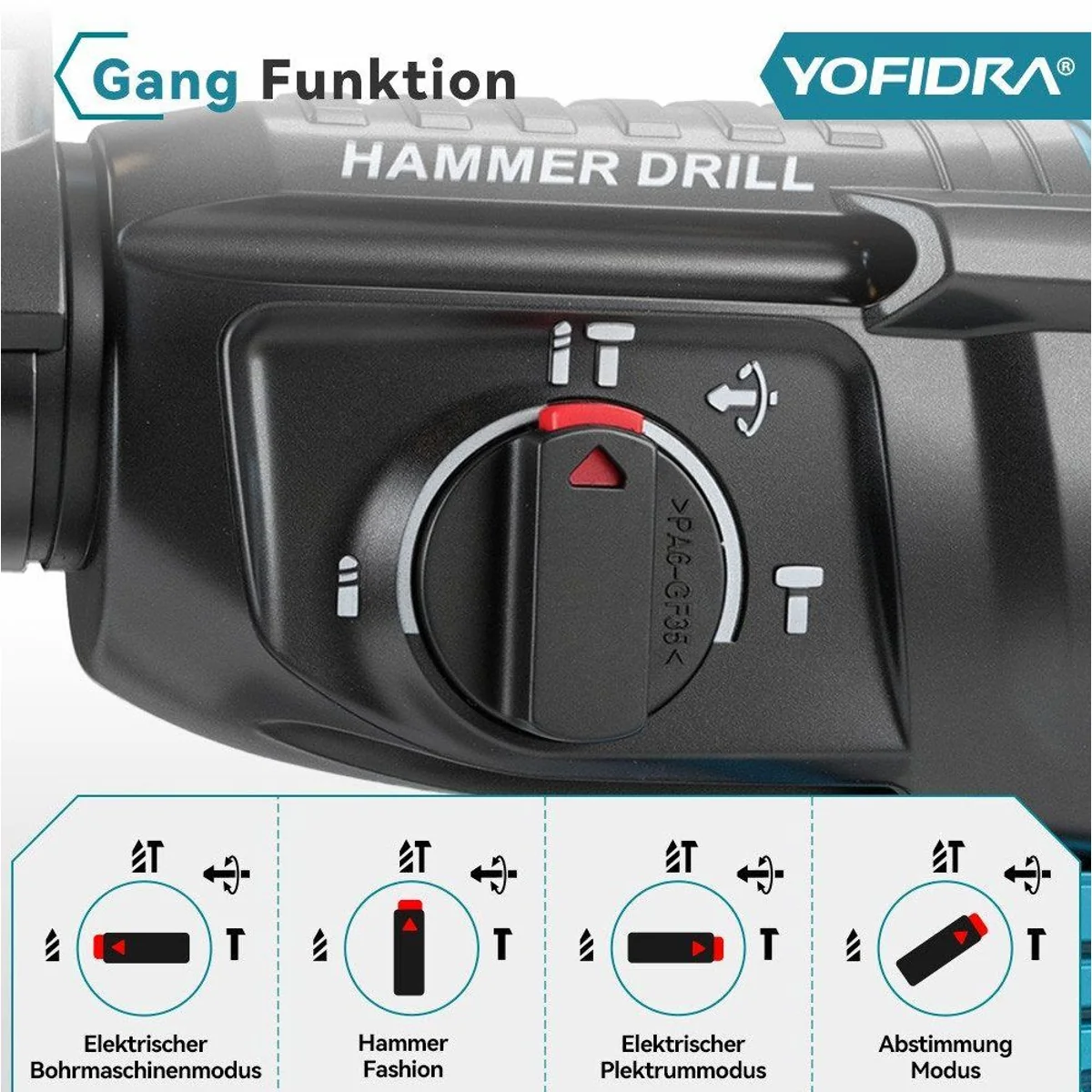 Yofidra Akku-Bohrhammer, bürstenloser Motor, 4 in 1 Funktionen 5