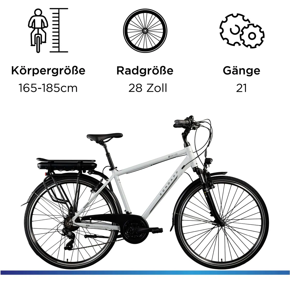 Zündapp Z802 E-Bike Trekkingrad, 536 Wh Akku, 21-Gang Shimano Schaltung, Heckmotor 3