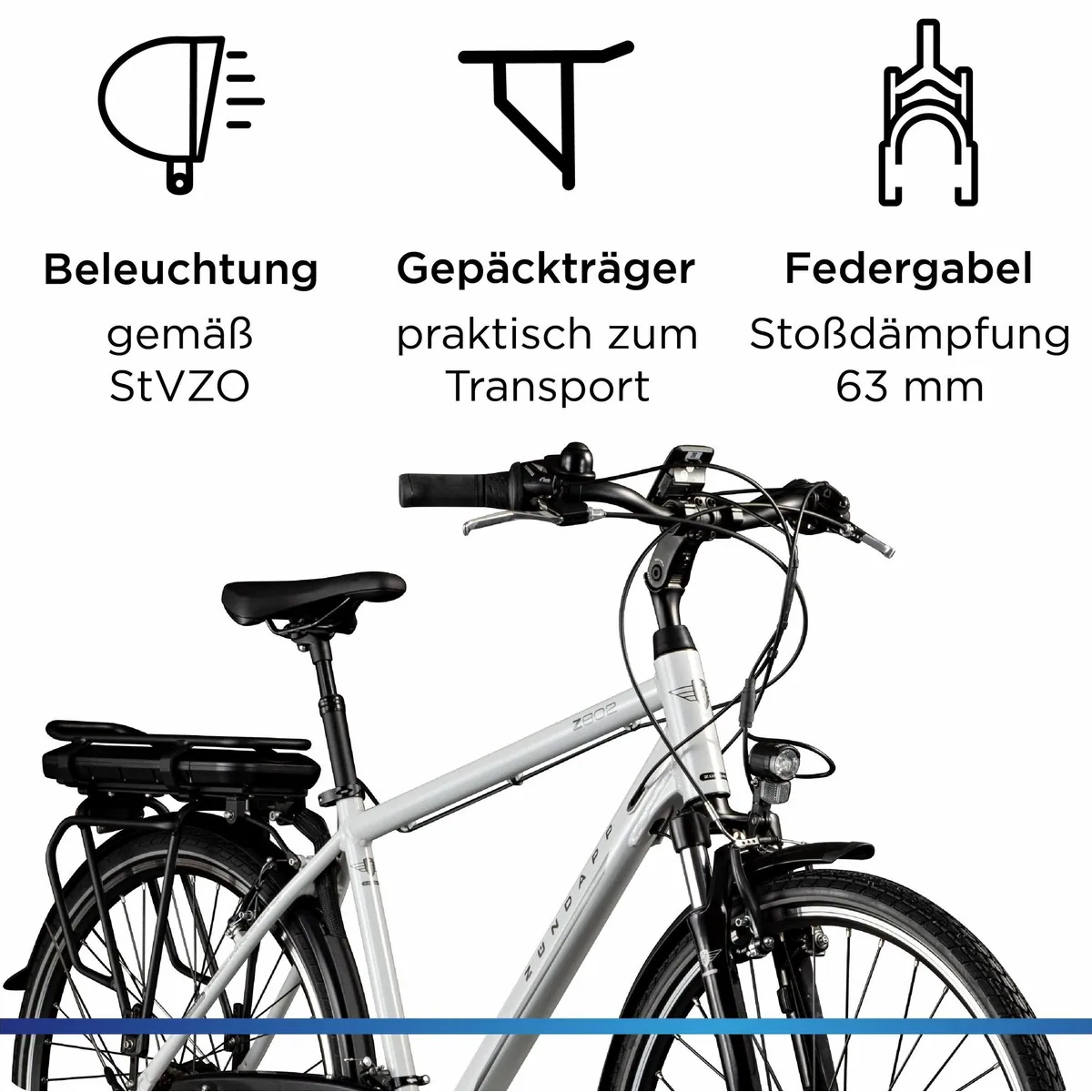 Zündapp Z802 E-Bike Trekkingrad, 536 Wh Akku, 21-Gang Shimano Schaltung, Heckmotor 4